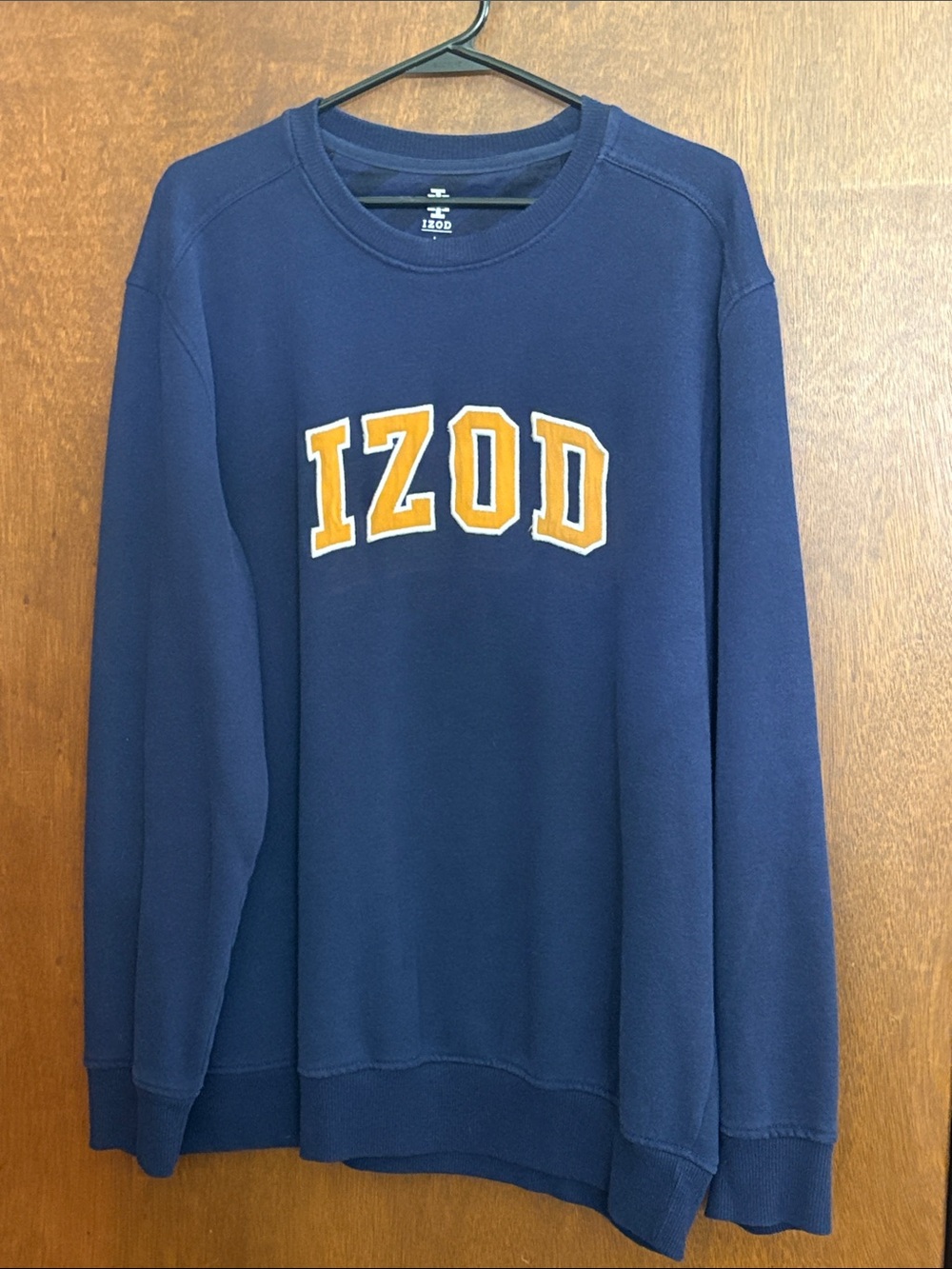 Izod Navy Crewneck Sweater with Gold Applique Lettering